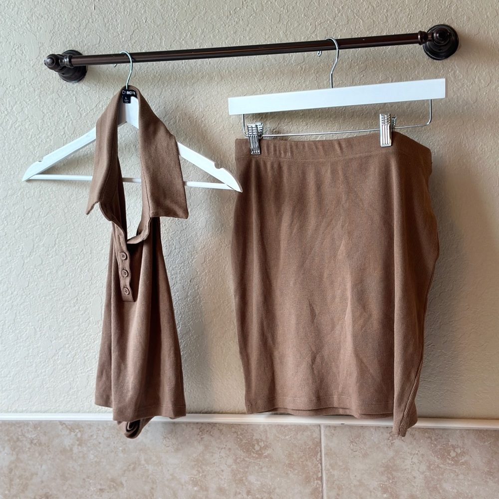 Fashion Nova Brown Two Piece Skirt Set in Large SHIPS FAST #fashionnova